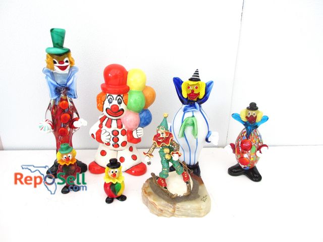 Lot 31-1155 - (7) Clown Figures, Some Glass Blown, Ceramic - Tallest Is 12"