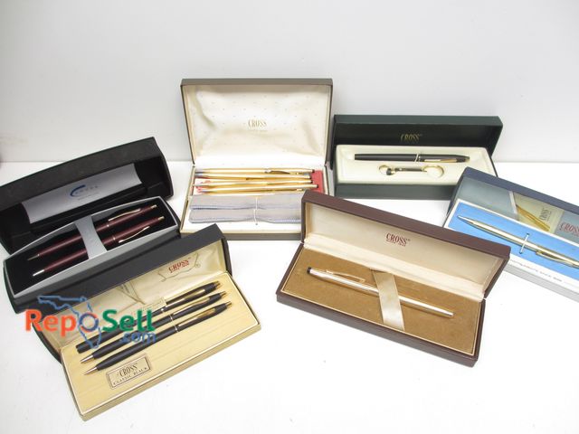 Lot 31-6002 - Cross Pen Collection: (15) Pens &amp; (6) Boxes: Classic Black, Matte Burgundy, Key Chain, etc. (9) ...