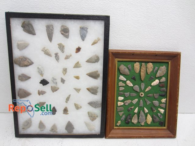 Lot 31-1157 - (2) Displays of Arrowheads and Spear Points
