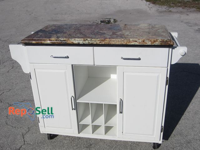 Lot 31-2447 - Marble Top Rolling Kitchen Island 51"Wx38.5"Hx21"D