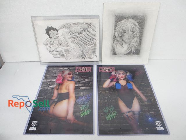 Lot 31-5203 - (2) Original Signed Pencil/Charcoal Comic Drawings, Betty Boop and Jem and (2) Harley Quinn "Rachie"...