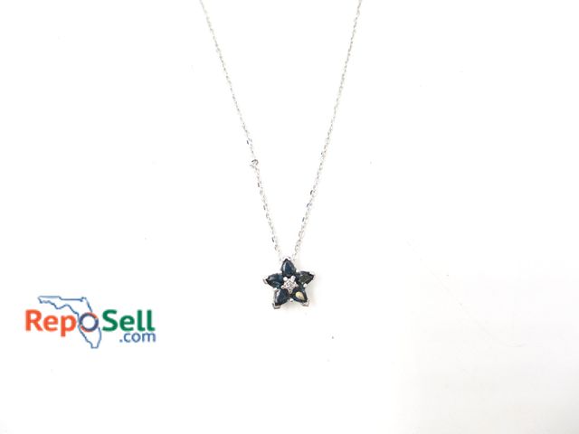 Lot 31-9009 - 10K White Gold Sapphire Diamond Pendant and 10K 18" Chain - 2.3g total