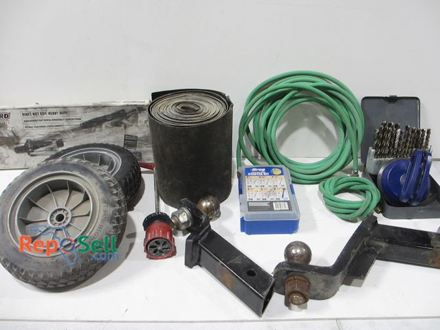 Lot 31-8240 - Tool/Hardware Lot: (2) 2" Hitches, Rivet Gun, Bits, Air Hoses, etc.