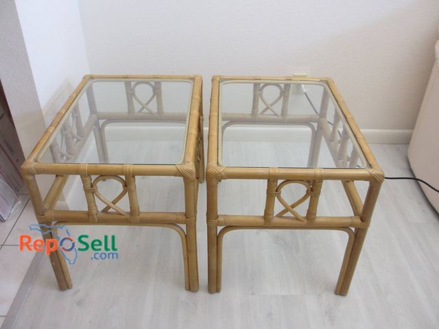 Lot 31-8508 - Bamboo And Glass Square Side Tables, 26x20x22 Inches