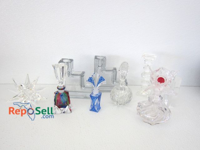 Lot 31-3021 - (4) Glass Perfume Bottles and Candlesticks in Storage Cases