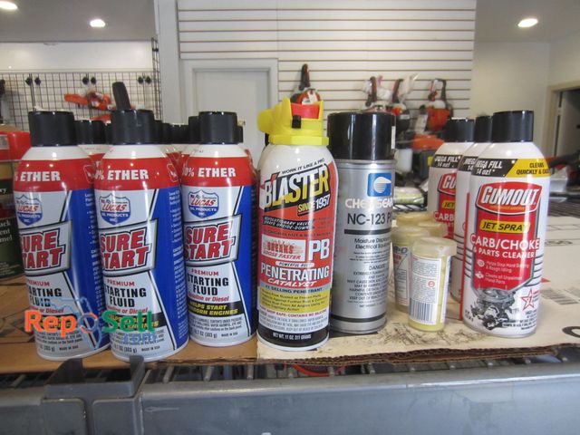 Lot 31-1215 - New carburetor cleaner, PB blaster, starting fluid, etc.
