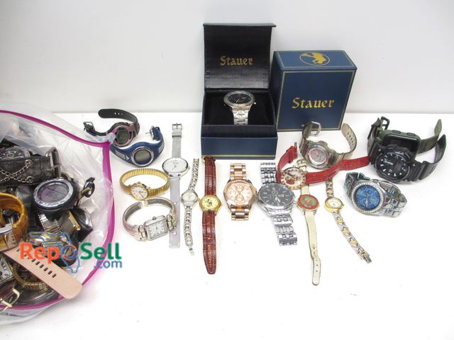 Lot 31-9515 - (100+) Men's and Ladies Watches for Battery or Repair - Some Running - Stauer w/Box, G-Shock, Timex,...