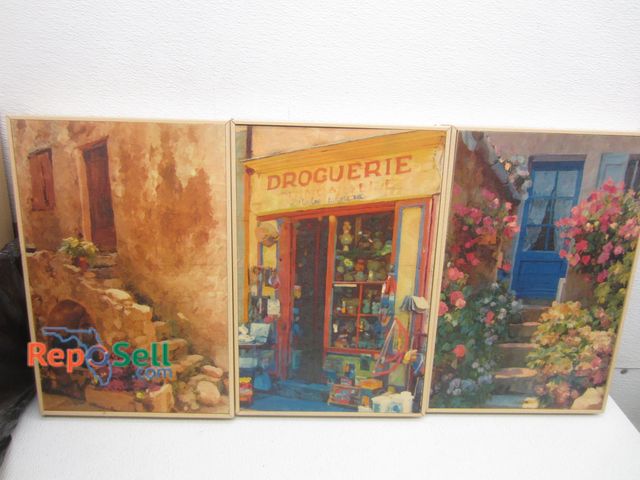 Lot 31-8299 - (8) Framed Prints on Wood 11x16.5" Each, Box of Picture Hangers