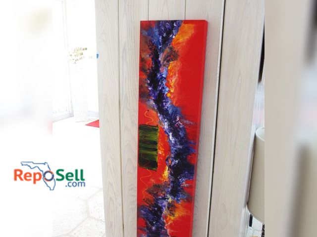 Lot 31-1090 - Red/Purple Marbling Signed Art 12x60", Artist Rick Ott - No COA