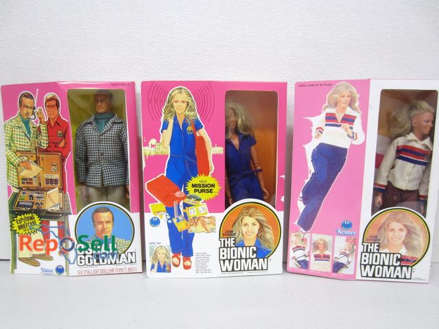 Lot 31-1200 - (3) Six Million Dollar Man Action Figures, 12 in., 1973 through 74, with reproduction boxes 2013-201...