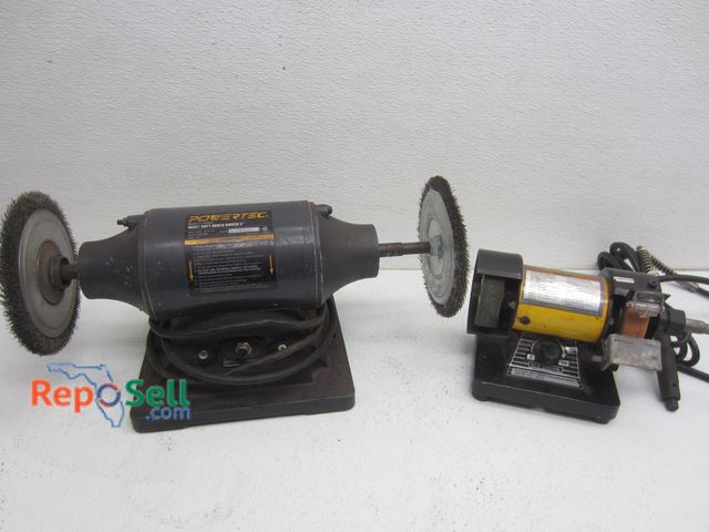 Lot 31-7509 - Powertec Heavy Duty 6" Bench Buffer #BF600 &amp; Central Machinery 3" Multipurpose Bench Grinder #43...