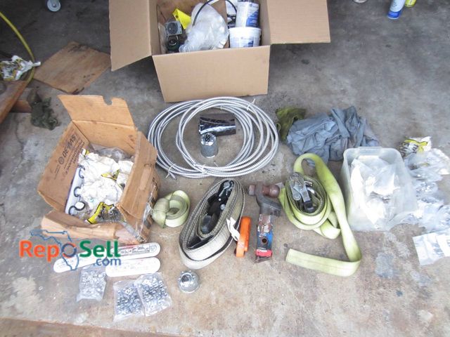 Lot 31-1275 - Hardware Lot: Heavy Duty Straps, Tow Hook, Steel Cable, Hex Heavy Nuts, Electrical Parts