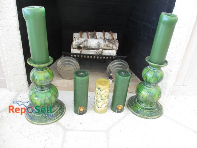 Lot 31-1072 - (5) Candles, (2) Ceramic Candle Holders - 16"