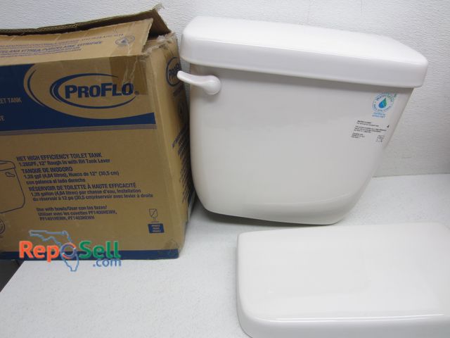 Lot 31-4124 - New Pro Flo Toilet Tank PF5112RHE &amp; (5) Lids