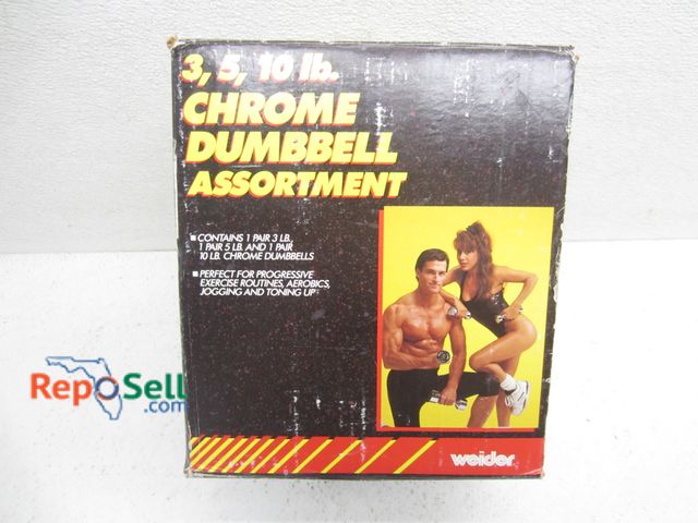 Lot 31-6161 - Weider Chrome Dumbell Set In Box: 3, 5, And 10 lbs