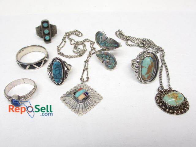 Lot 31-6041 - Lot of .925 Southwestern Jewelry - Rings Sizes 5-12 - 35g total