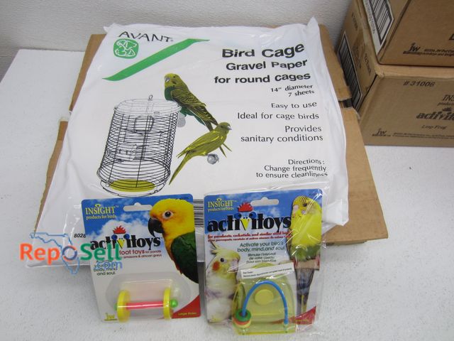 Lot 31-3322 - Bird Items: (5) Boxes Activitoys Leap Frog, (1) Box of Foot Toys for Parrots, (2) Boxes of Bird Cage...