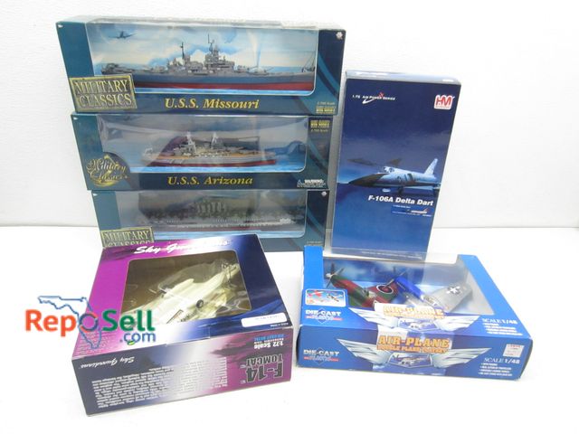 Lot 31-9224 - (6) New Die-Cast Models: F-106A Delta Dart, USS Hornet, USS Missouri, F-14 Tomcat etc