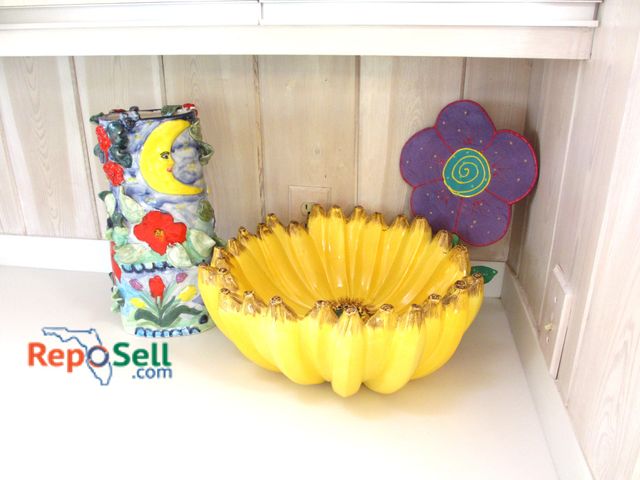 Lot 31-1189 - (3) Ceramic Decor Pieces - Signed Vase 15"H, Large Banana Bowl 16"W, Flower