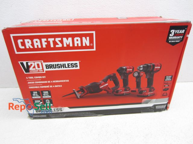 Lot 31-6235 - New Craftsman 20V 4-Tool Combo Kit #CMCK420D2 With (2) 2AH Batteries And Charger