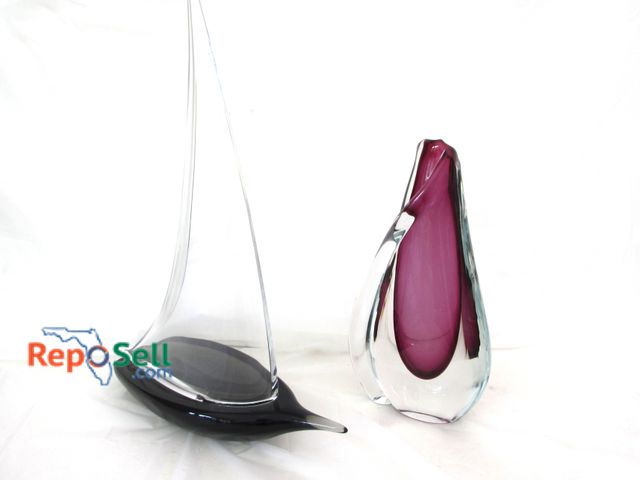 Lot 31-1060 - (2) Blown Glass Decor Pieces: (1) Abstract Vase 15"H, (1) Sailboat 23"H