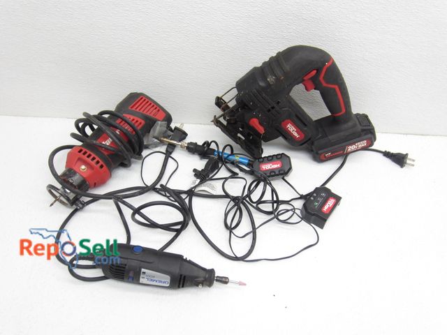 Lot 31-6055 - Hyper Tough Jigsaw, Bauer Trimmer, Dremel, (all power on)