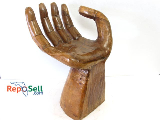 Lot 31-1115 - Large Vintage Hand-carved Wooden Hand Sculpture; Possibly Childs Chair; 20"h x 10"w base; 10"w seat