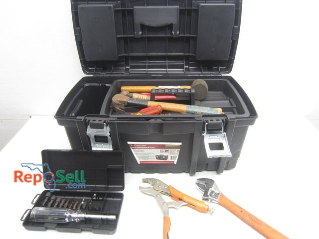 Lot 31-9455 - Husky Tool Box with Hand Tools, Hitch, etc.