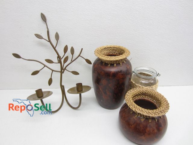 Lot 31-1492 - Decor Lot: (2) Vases, Candlestick Holder And Glass Jar