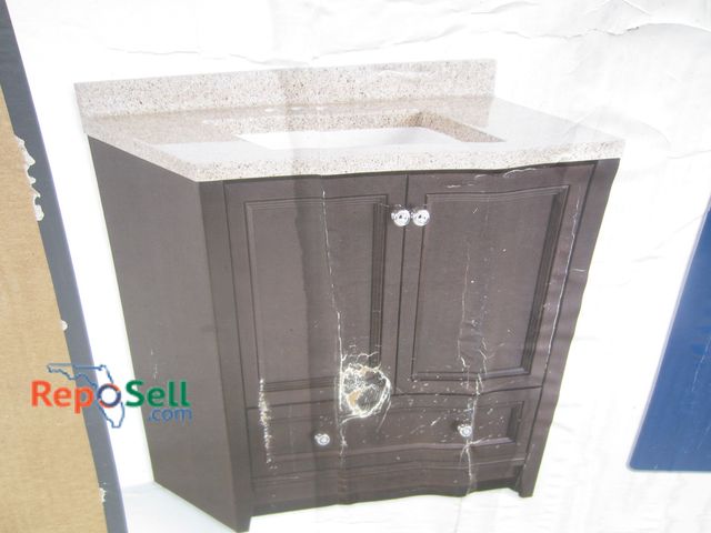 Lot 31-3567 - Glacier Bay Delridge Vanity Combo With Granite Top - Appears New, Some Box Damage