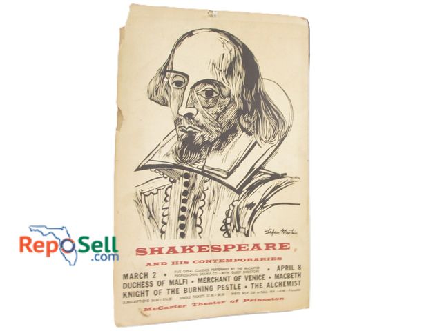 Lot 31-1202 - Vintage Shakespeare Cardboard Sign; McCarter Theater of Princeton; Stephen Martin; 22" x 14"