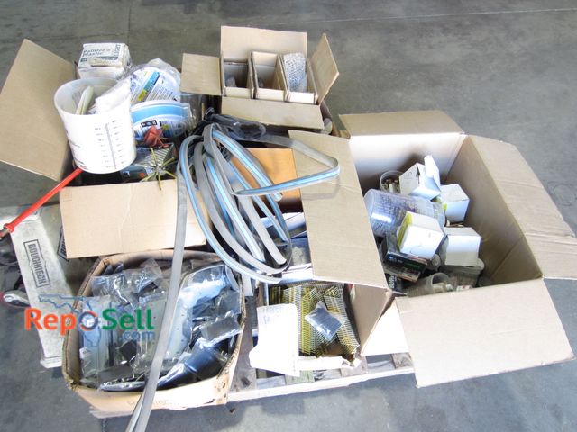 Lot 31-8209 - Pallet of Misc  Hardware and Tools:  Simpson 7" L 70 brackets, nails, garden hose etc