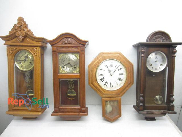 Lot 31-6241 - (4) wall clocks for parts/repair: Bulova, Sehwa, D&amp;A etc Tallest Is 30"