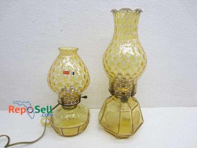 Lot 31-3301 - (2) Fostoria Coin Lamps: 1 - Electric (Powers On), 1 - Oil