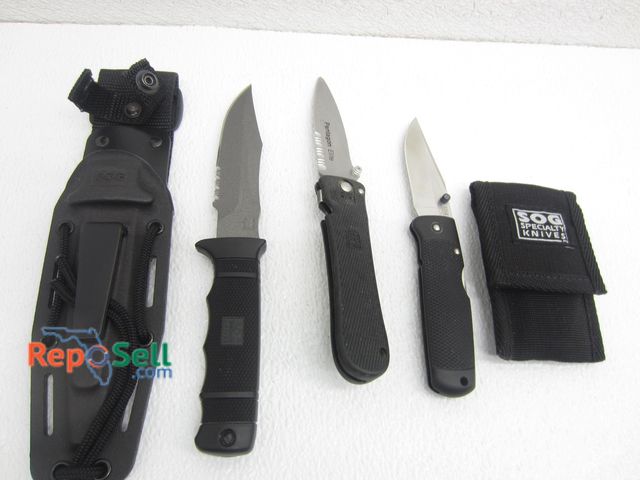 Lot 31-9070 - (3) SOG Knives: Seki Japan, Folding Seki Japan, Folding Pentagon Elite