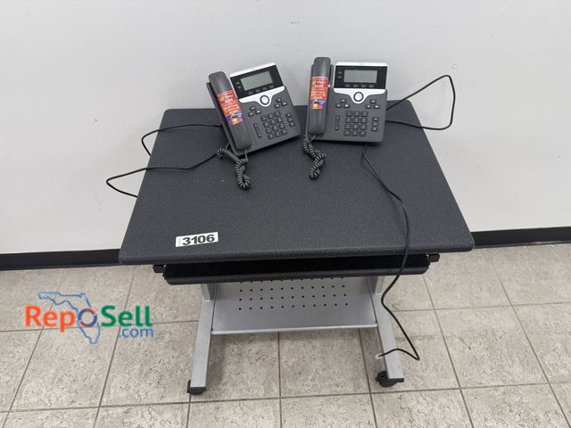Lot 31-3106 - (1) Rolling Computer Desk, (2) Cisco Telephones