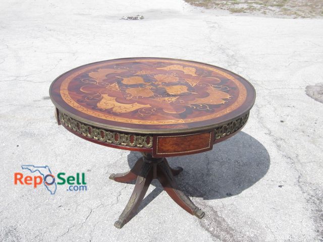 Lot 31-6495 - Antique (Late 1800's) Inlaid Rosewood Dining Table w/ Brass Accents, 47.5"W x 33.5"H