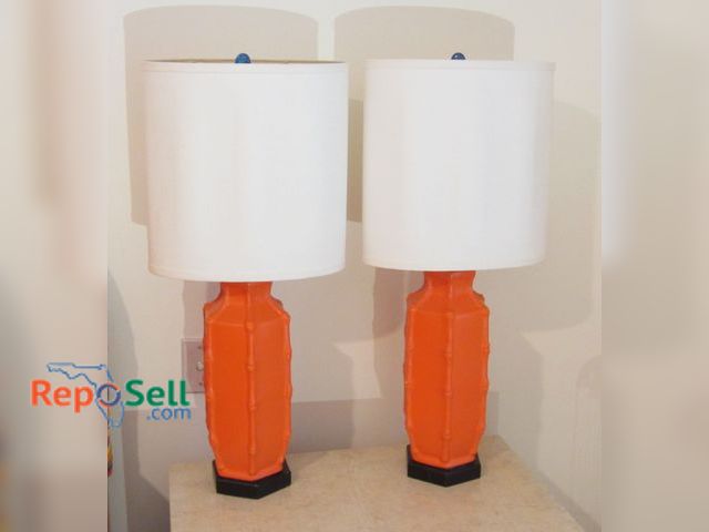 Lot 31-1274 - (2) Orange Ceramic Lamps w/Black Bases, 33"H, Both Power On