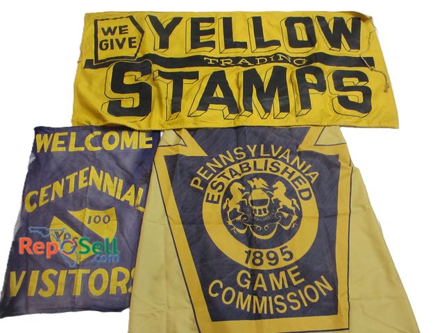 Lot 31-1356 - (3) Banners: PA Game Commission, Yellow Stamps, etc.