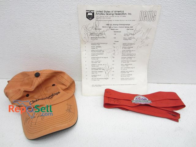 Lot 31-2294 - Signed Boxing Promotional Materials, Hat &amp; Bandana; No COA's