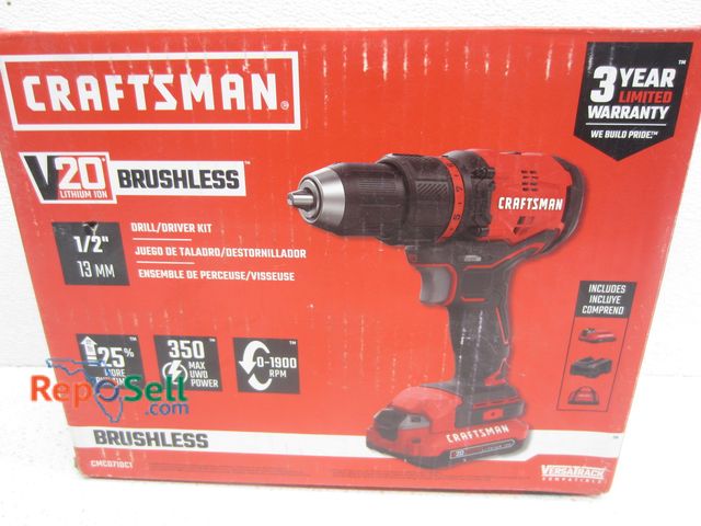 Lot 31-4408 - Craftsman 20V 1/2" Drill/Driver Kit w/Battery, Charger &amp; Bag #CMCD710C1