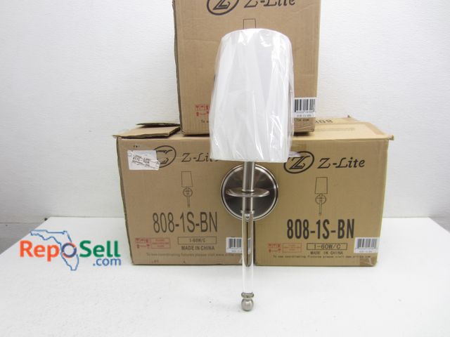 Lot 31-8182 - (3) Brushed Nickel Wall Mounted Lights w/White Shade #808-1S-BN