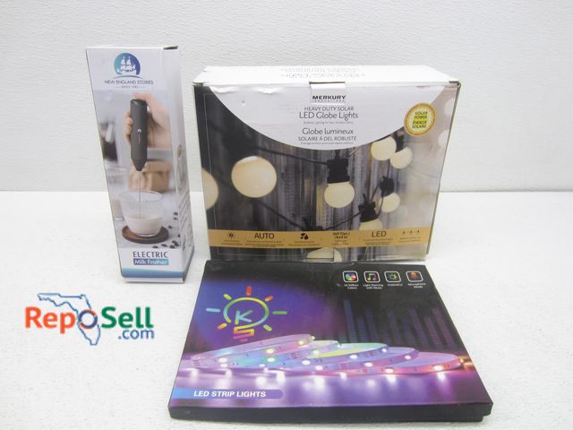 Lot 31-4536 - Solar LED Globe Lights (Power On), Milk Frother (Powers On) &amp; LED Strip Lights - All Appear New