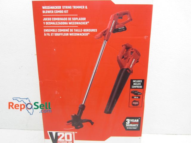 Lot 31-4410 - Craftsman 20V Weed Wacker String Trimmer &amp; Blower Combo Kit: Includes (1) 1.5AH Batteries &amp; ...