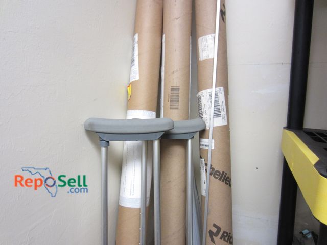 Lot 31-8304 - Lot of Building Materials, Crutches, etc: Recessed Aluminum Track, Steel Round Tube, 1" x 1/2" Polyc...