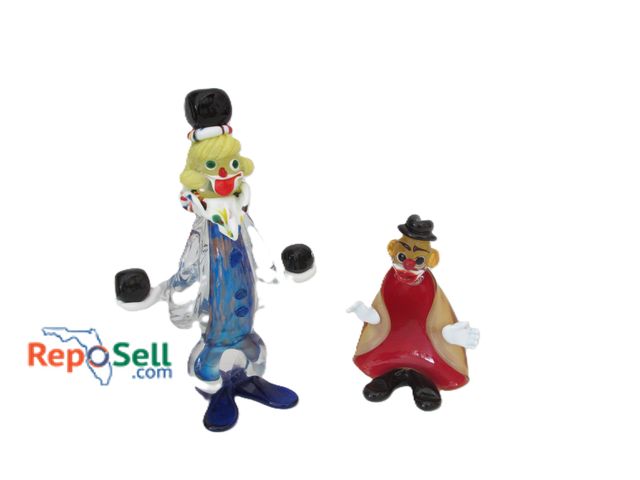 Lot 31-1160 - (2) Hand Blown Glass Clown Figures: Cubes And Candy Dish, Tallest Is 11" H