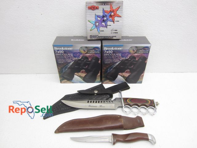 Lot 31-9387 - Sporting Lot: (2) Brookstone Binoculars, (2) Knives, etc.