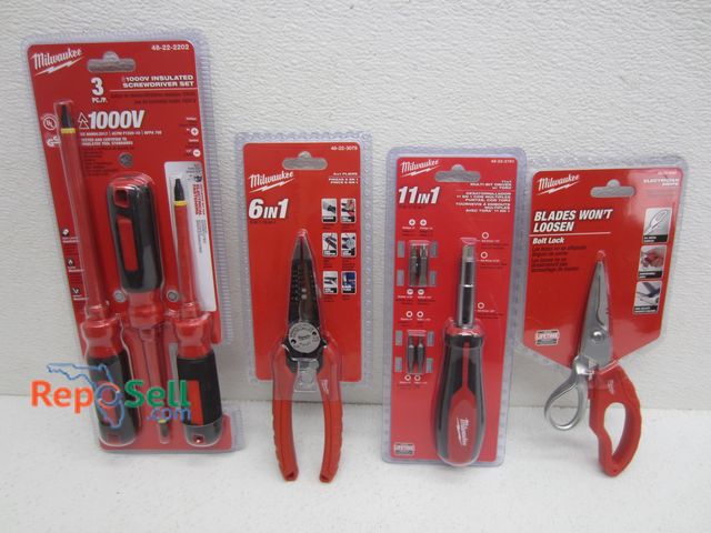 Lot 31-7333 - New Milwaukee Hand Tools: 3pc 1000v Insulated Screw Driver Set, 6-in-1 Plyers, Electrician Snips, et...