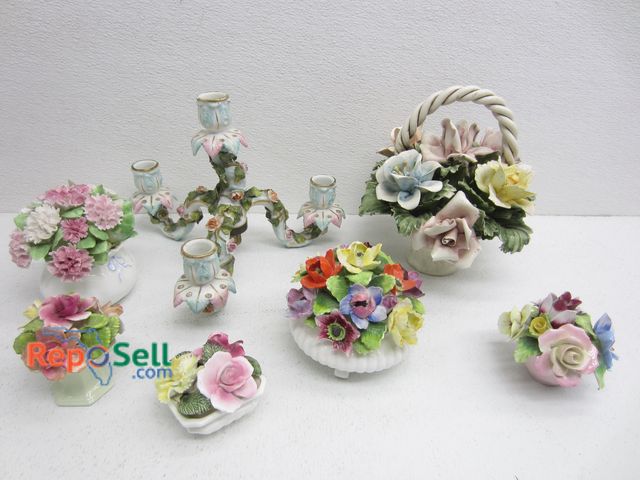 Lot 31-3252 - (7) Hand Painted Ceramic Flower Pieces: Staffordshire, Royal Adderly, etc