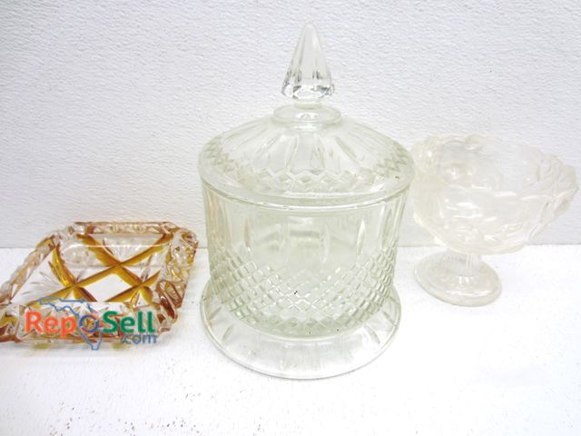 Lot 31-5176 - Glass Goblet, Ashtray &amp; Candy Bin